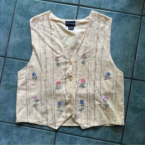 VTG Light Yellow Ditsy Floral Embroidered Vest - Picture 8 of 12